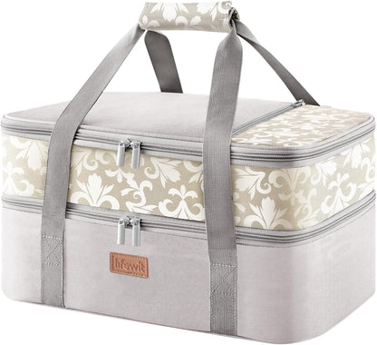 Lifewit Double Decker Casserole Carrier for Hot or Cold Food, Insulated Casserole Baking Dish Bag Food Carrier, Lasagna Holder for Potluck/Parties/Picnic/Cookouts, Fits 9"x13" Baking Dish, Grey