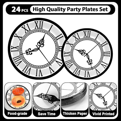 96PCS Wonderland Tea Party Paper Plates and Napkins Wonderland Disposable Dinnerware Clock Theme Tableware for Tea Baby Shower Garden Afternoon Birthday Gatherings Decorations