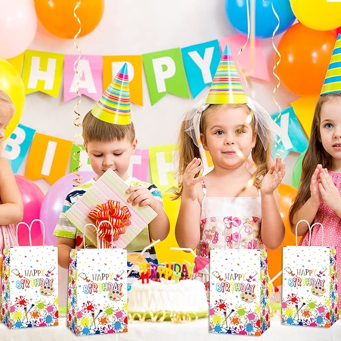 gisgfim 12 Pieces Premium Paint Art Party Favor Bags Art Themed Birthday Goodie Treat Paper Bags Painting Party Supplies Decorations for Baby Shower Birthday Gifts
