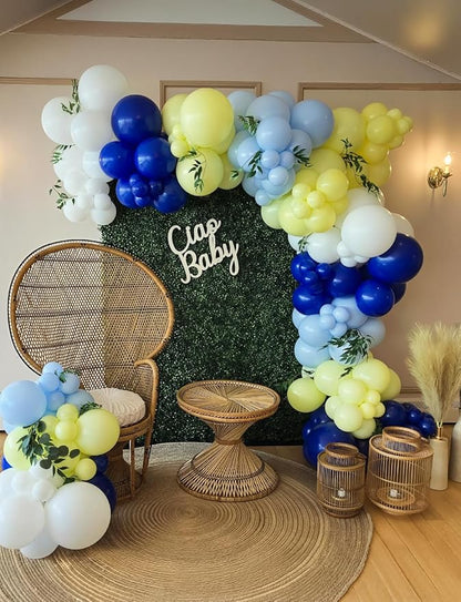 Blue and Yellow Balloon Garland Arch Kit - Royal Blue Yellow Balloons Pastel White Latex Balloon Bright Party Balloon for Birthday Baby Shower Anniversary Wedding Party Decorations