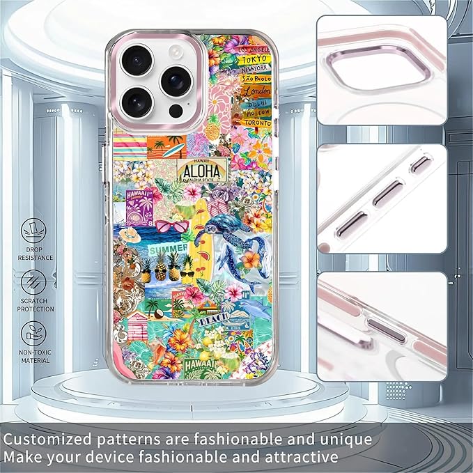 Case for iPhone 15 Pro,[Compatible with MagSafe],Hawaii Aloha Cover Coastal Beach Collage Phone Case Design，for Women Girls Magnetic Clear Cover - Slim, Sleek, & Shockproof Protection