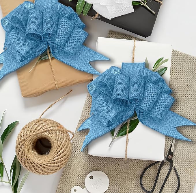 Blue Burlap Ribbon 2 inch X 10 Yard Natural Burlap Woven Wired Ribbons DIY Handmade Edging Production Wreath Holiday Decoration Gift Ribbon for Gift Wrapping Blue Ribbons