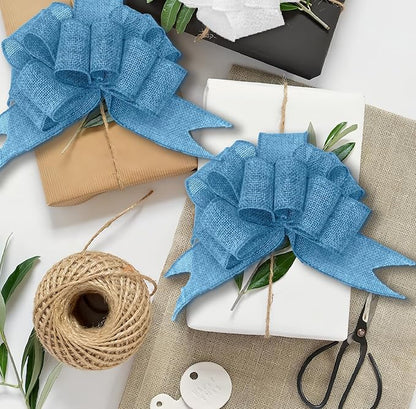 Blue Burlap Ribbon 2 inch X 10 Yard Natural Burlap Woven Wired Ribbons DIY Handmade Edging Production Wreath Holiday Decoration Gift Ribbon for Gift Wrapping Blue Ribbons