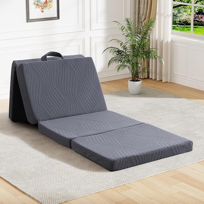 Foldable Memory Foam Mattress - 3 Inch Single Waterproof Collapsible Mattress with Washable Cover, Portable Guest Bed Pad, Sleeping Mat for Travel RV Camping Yoga, Non-Slip Bottom,75"x30"x3"