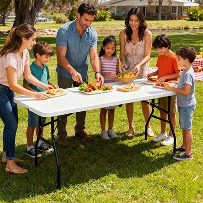 Plastic Folding Table 6ft Heavy Duty Foldable Utility Table with Carrying Handle for Camping Picnic BBQ Party Banquet Backyard, 500LBS Capacity, White