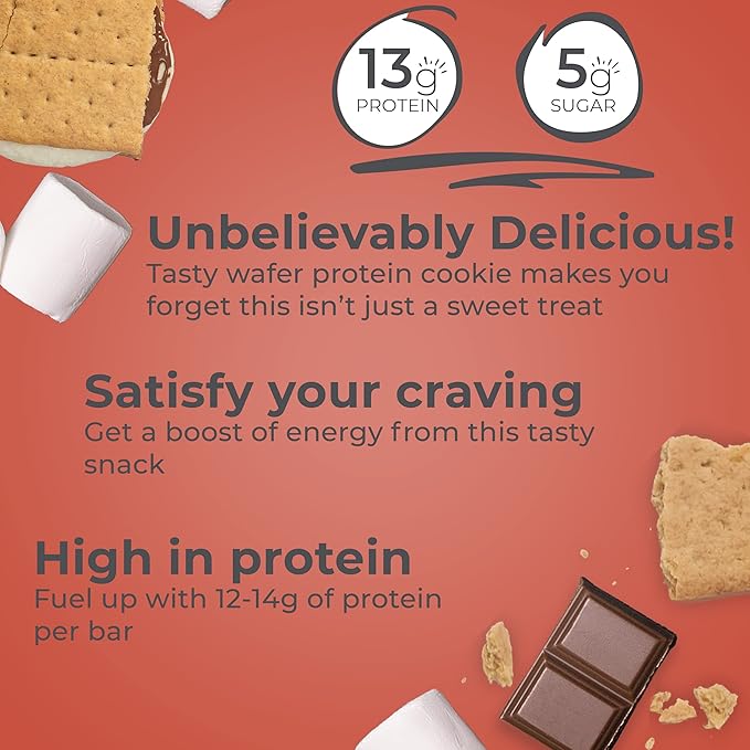 Power Crunch Protein Wafer Bars, High Protein Snacks with Delicious Taste, S'Mores, 1.4 Ounce (12 Count)