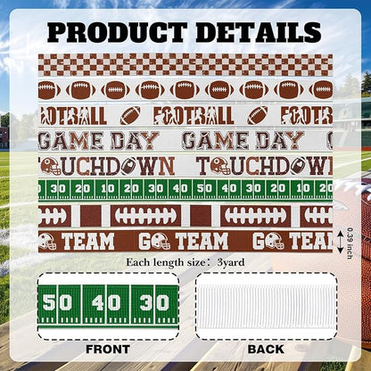 Football Ribbon Set 8 Pack, 3/8" x 3 Yards Each, Grosgrain Sports Ribbons for Crafting, Party Decorations, DIY Projects, Game Day Decor & Gift Wrapping - Cheer Supplies for Fans (Football)