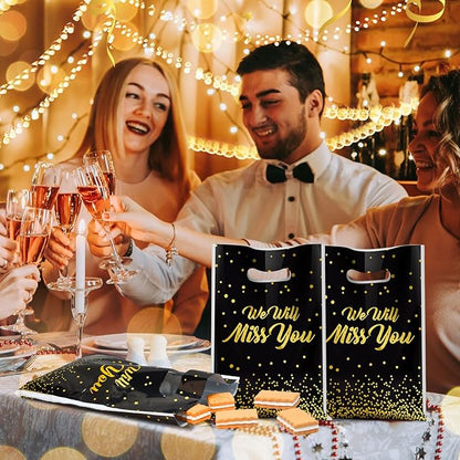 Supervitae 100 Pcs We Will Miss You Graduation Plastic Gift Bags Farewell Going Away Party Favor Bag Bulk with Handles for Birthday Graduation Farewell Snacks Goodie Candy Treat Leaving Party Supplies