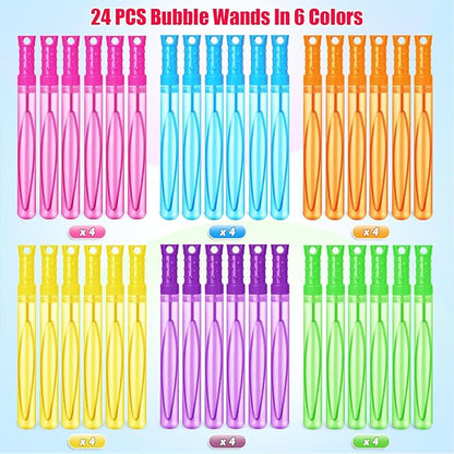 SpringFlower Bubble Wand, Bubble Wands Bulk, Bubble Party Favor Supply for Summer Indoor & Outdoor Activities, Bubble Solution Summer Toy in 6 Colors, Birthday,24 Pack