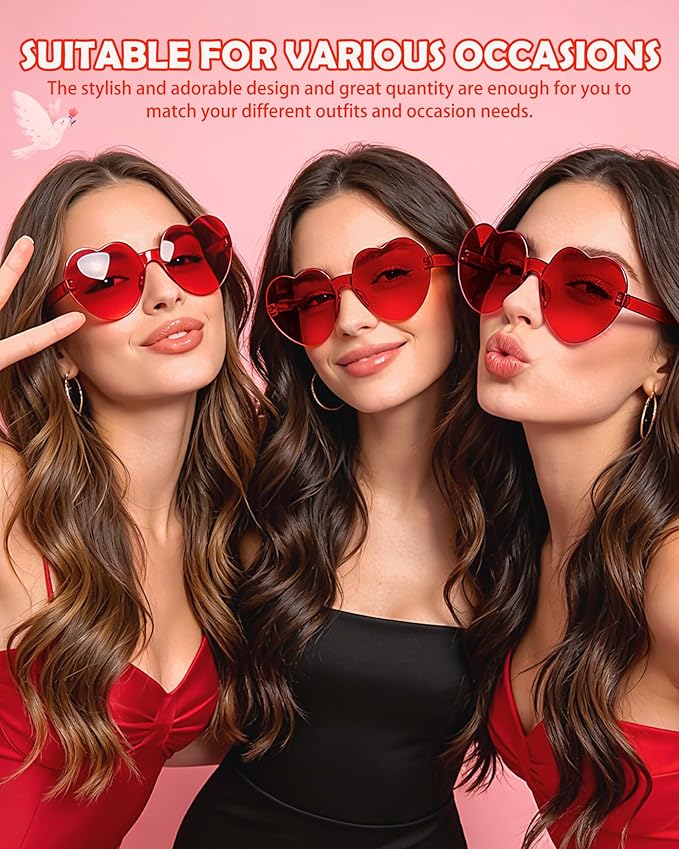 20 Pairs Heart Shaped Sunglasses Bulk, Colorful Rimless Fun Heart Sunglasses for Women Party Favors