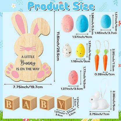 14Pcs Easter Pregnancy Announcement Set - Coming Soon Baby Announcement Props Ideas Include Easter Funny Bunny Shape Wooden Sign Wood Blocks Pregnancy Reveal Ideas for Grandparents Dad Husband Family