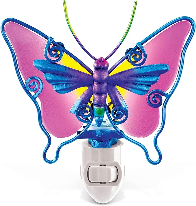 Puzzled Glass Art Night Light, Plug in Decorative Socket Lamp, Manual On & Off Portable Light for Stairway, Bedroom, Bathroom, Nursery, Home Accessory & Kitchen Decor - Butterfly