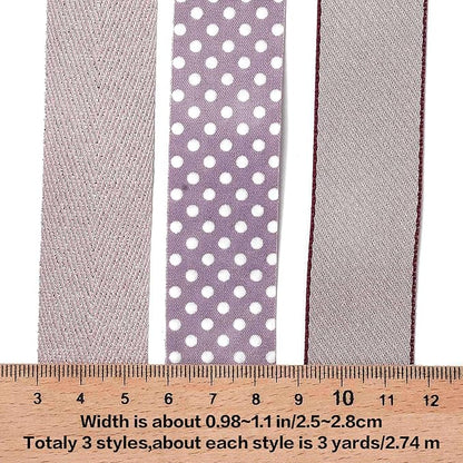 BEEFLYING 3 Styles Lavender Wire Edged Ribbons for Gift Wrapping, 25~28mm×2.7m Fabric Ribbons for Wedding Party Decoration Hair Bows Flower Bounquet Sewing and Craft, 9 Yards
