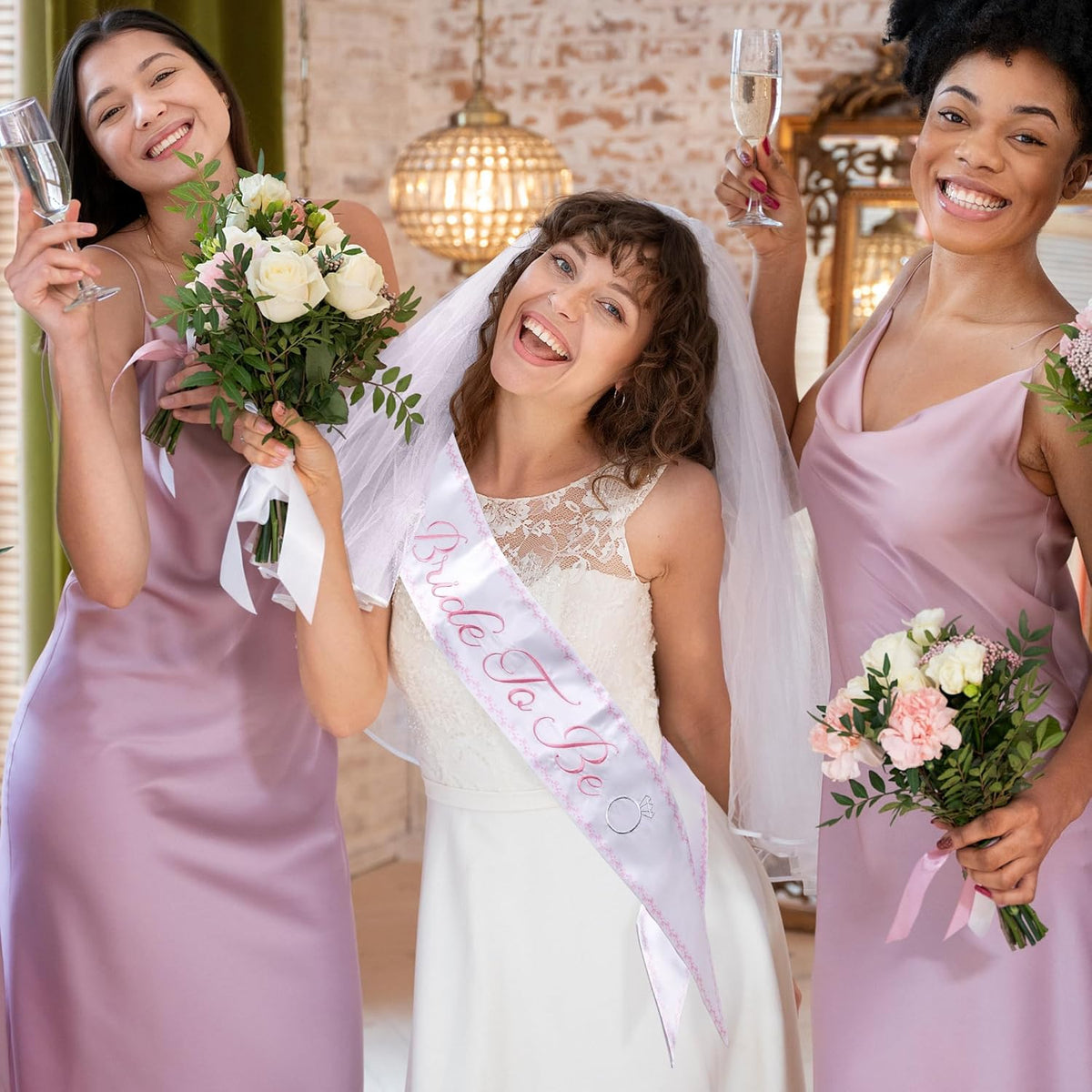 Luxury Bride to Be Sash Set – Embroidered Sash with Colored Trim, Embroidered Veil & Temporary Tattoos – Bridal Shower Hen Night Bachelorette Party Accessories