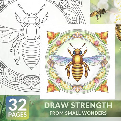 FUN LAVIE Adult Coloring Book - Mandala Coloring Books for Adults Relaxation and Teens Stress Relief, Featuring Large Print Mandalas Insect & Bloom Patterns for Women Mindfulness, Spiral Bound