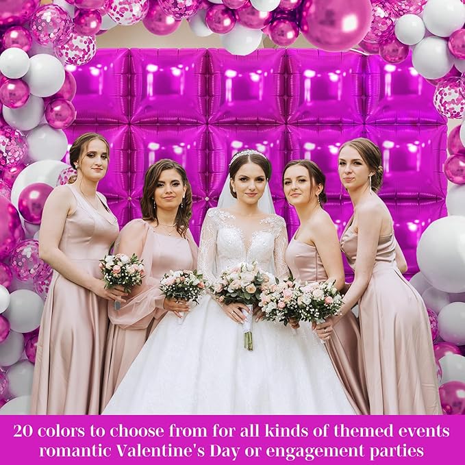 Hot Pink Square Foil Balloons 25 Pcs Metallic Hot Pink Balloons Wall Backdrop for New Year Graduation Birthday Bridal Shower Party Arch Backdrop Decorations