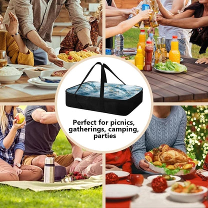Blue Marble Print Insulated Casserole Carrier Travel Bag for Hot or Cold Food Dish Carrying Case for Beach Parties Picnic