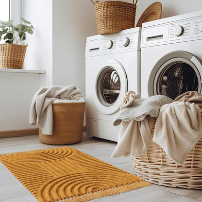 KIBAGA Beautiful Boho Rug with Tassels for Your Bathroom - Soft 2 x 3 ft. Cotton Rug Fits Perfectly Into Your Bath - Washable, Non-Slip Mat Ideal to Enhance Any Modern Home Decor, 24 x 36 inch