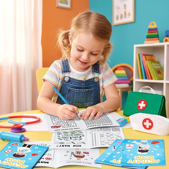 Bulk Medical Activity Books for Kids - 24Pcs Doctor Nurse Theme Mini Games Coloring Book Set Medical Coloring Booklet Include Mazes Word Search Word Scramble Games for Classroom DIY Art Party Favors
