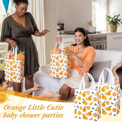 Supervitae 24 Pack Cutie Gift Bags Medium Goodie Orange Citrus Party Favor Bags Reusable Non Woven Totes for Fruit Birthday Wedding Baby Shower Party Family Holiday Travel(9.8" x 7.9" x 3.9")