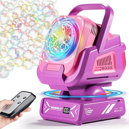 Belemar Upgraded Bubble Machine with Remote Control, Automatic Rotation & RGB Lights, 1800mAh Rechargeable Battery, Type-C Charge, Bubble Maker for Kids, Weddings, Birthday Parties, Outdoor Activities