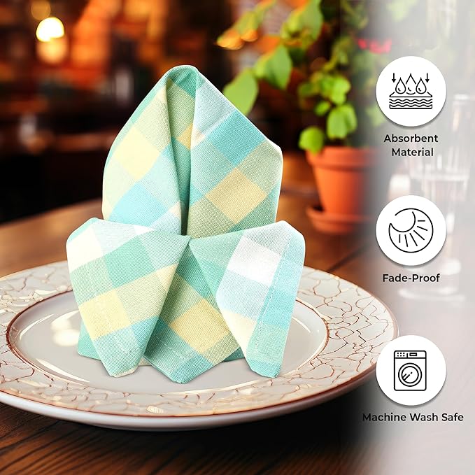 Urban Villa Cloth Napkins Set of 12 20x20 Inches 100% Cotton Napkins Cloth Washable Soft Durable Reusable Absorbent Table Dinner Napkins Cloth for Hotel Lunch Restaurant Weddings Parties-Green Sand