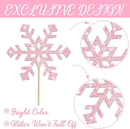 Frozen Party Snowflake Centerpiece Sticks Glitter Winter Wonderland Decorations 12PCS Snowflake Table Topper Centerpieces for Thanksgiving Christmas Birthday Party Supplies