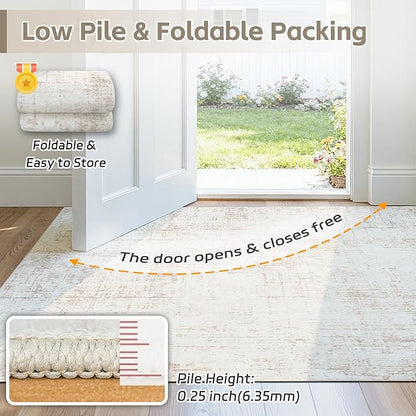 5x7 Area Rugs for Living Room Washable Rug: Anti-Skid Abstract Modern Living Room Rug Soft Thin Carpets Indoor Floor Non-Shedding Carpet for Bedroom Dining Farmhouse Nursery Beige White