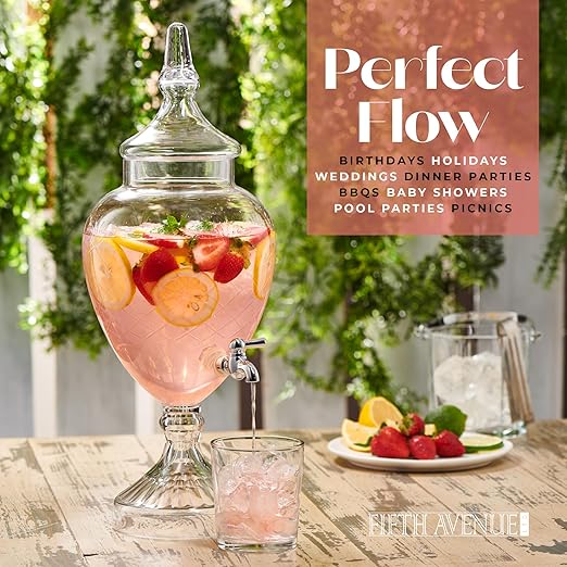 Beverage Dispenser for Countertop - 1 Gallon Large Glass Drink Dispenser w/Spigot & Lid - Party Drink Dispenser for Sweet Tea Lemonade Punch Water, Juice Dispensers for Parties