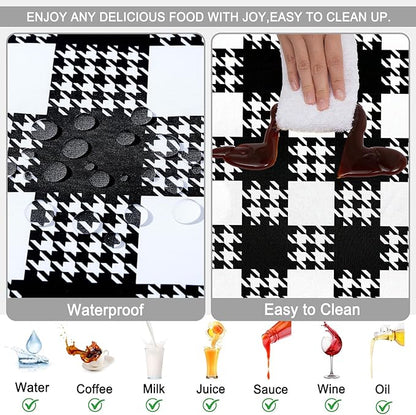 Picnic Table Cover with Bench Covers Windproof Waterproof Picnic Table Covers Camping Tablecloth with Self-Storage Bag, 72in, Black White