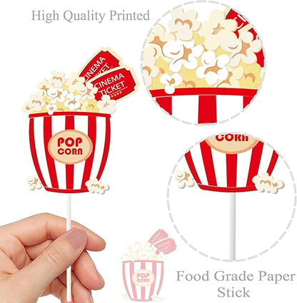 36pcs Movie Cupcake Toppers Movie Night Films Video Recorders Popcorns Cupcake Picks for Movies Theme Birthday Party Decorations Baby Shower Supplies