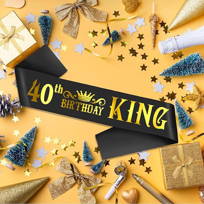 40th Birthday King Sash with Gold Foil - Soft Satin Black 40th Birthday Sash for Men 40th Fabulous Bday Party, Great for Men 40 Bday Gifts Ideas, Large Enough Size (35.4x3.74 inch)