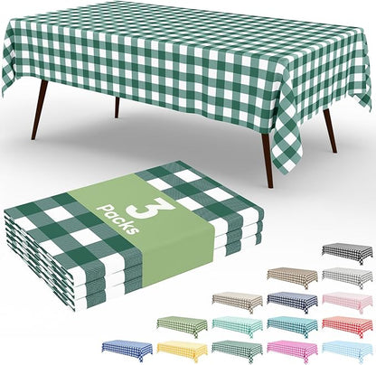 Smiry 3 Pack Hunter Green Gingham Disposable Tablecloths - 54" x 108" Heavy Duty Plastic Table Cloth, Waterproof Buffalo Plaid Table Covers for St. Patrick's Day, Banquets, Parties