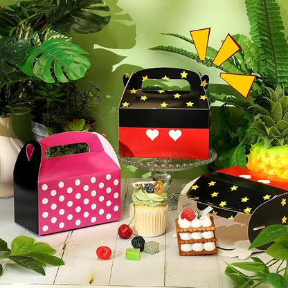 Marspark 24 Pack Black and Pink Mouse Cartoon Birthday Party Supplies, Paper Gift Boxes, Cartoon Candy Treat Boxes for Birthday Party Decorations (Black and Pink Pattern)