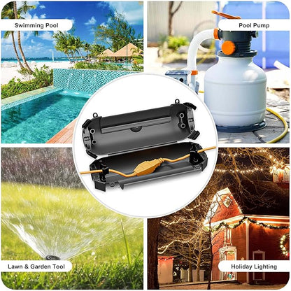 iwillink 4 Pack Outdoor Extension Cord Cover Waterproof - Weatherproof Electrical Connection Box for Outdoor Outlet, Plug, Socket, Christmas Holiday Decoration, Power Tool, Black