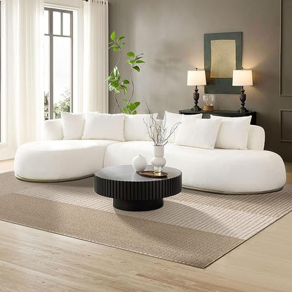 WILLIAMSPACE 134.63" Oversize Curved Sofa Cloud Couch with Round Chaise, Modern Upholstered Curved Sectional Sofa Couch with 6 Pillows for Living Room, No Assembly (Left-Facing,Cream White)