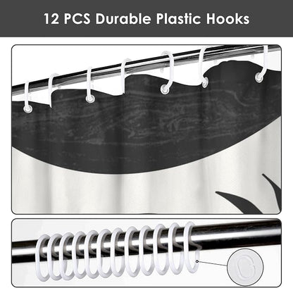 Mid Century Abstract Boho Aesthetic Shower Curtain Set, Green Nature Leaf Sun Modern Minimalist Home Bathroom Curtain Decor with 12 Hooks 72 Inch Wide * 84 Inch High