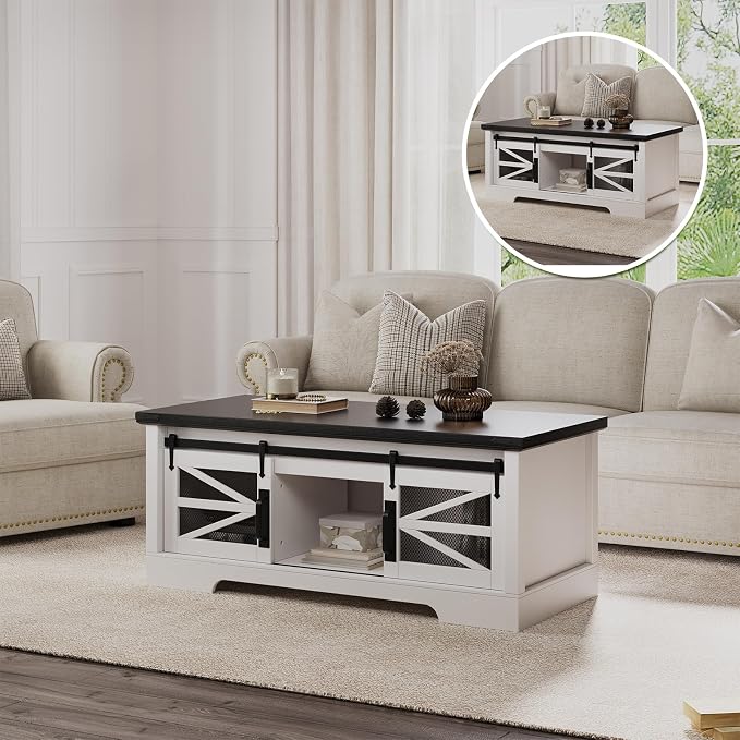 47.2" Lift Top Coffee Table, Hidden Storage Compartment, Lifting Tabletop