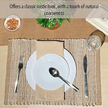 Chardin Home Natural Jute and Ivory Placemats, Set of 4 – Rustic Handmade Boho Table Mats, 13x19 Inch Dining Table Placemats for Kitchen, Everyday Meals, Holidays, Farmhouse or Modern Table Décor