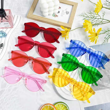 SUNOVELTIES 18/40 Pack Round Shaped Rimless Sunglasses Transparent Candy Color Party Glasses Colored Eyewear for Women