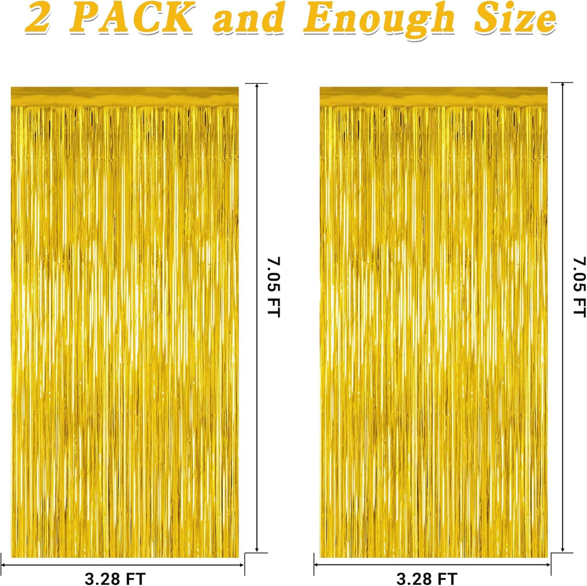 2 Pack Gold Tinsel Backdrop, 3.28 FT x 7.05 FT Metallic Fringe Curtain, Gold Color Graduation Backdrop Party Streamers, Party Supplies Door Decorations for Birthday Anniversaries