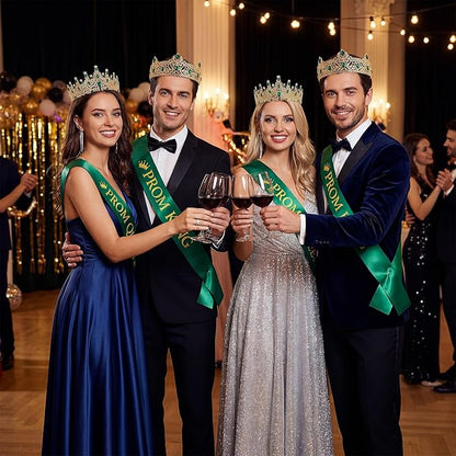 Retrowavy 4 Pcs Prom King and Queen Crown Set with Sashes Prom King Queen Sash and Tiara Set for 2026 Grad Birthday Carnival Wedding Costume Accessories(Dark Green)
