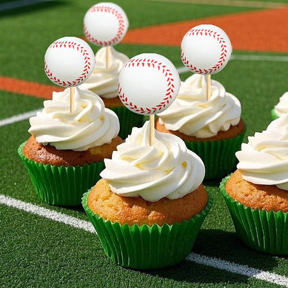 24Pcs Baseball Cupcake Toppers Sport Theme Ball Cupcake Picks for Baseball Theme Baby Shower Kids Birthday Party Cake Decorations