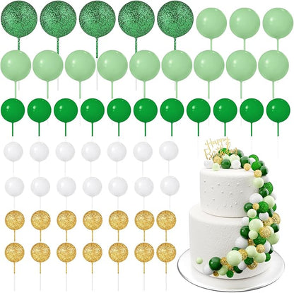 60Pcs Glitter Cake Balls Decorations Foam Cake Topper Balls Mini Balloon Cupcake Toppers for Cake Decorating Birthday Baby Shower Party (Glitter Green Series)