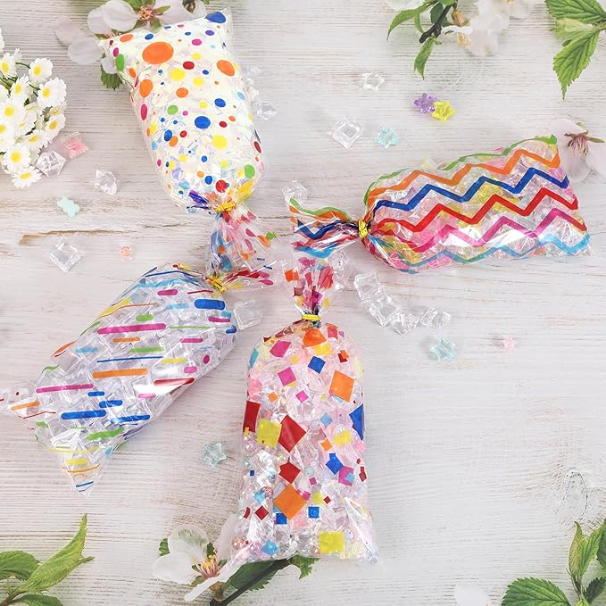 100 Pcs Rainbow Cellophane Bags 5 X 11 Inch Plastic Candy Gift Bag with Twist Ties for Valentine's Day and Birthday Favors Gift Cookie Weddings Packing Party Favor Supplies
