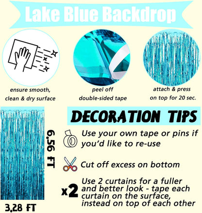 4 Pack Fringe Curtain Backdrop, 3.2Ft x 6.6Ft Blue Metallic Tinsel Foil Fringe Streamers Background for Photo Booth Birthday Wedding Baby Shower Easter Pool Ocean Underwater Party Decorations