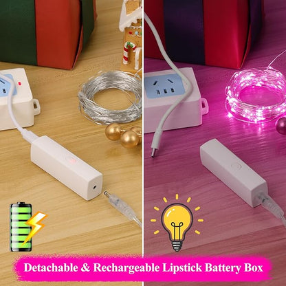 Lakumu Rechargeable String Lights Battery Operated, Battery Powered Copper Wire Fairy Lights with Timer, Mini LED Twinkle Lights for Bedroom, Christmas, Wedding, Centerpiece Table Decor (5M/16FT Pink)