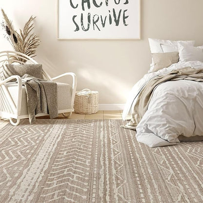 Nakagishi Area Rug 6x9 Living Room: Washable Boho Large Neutral Soft Farmhouse Rugs Stain Resistant Modern Indoor Floor Non Slip Accent Carpet for Bedroom Nursery Kids Playroom Office Dining Room Dorm
