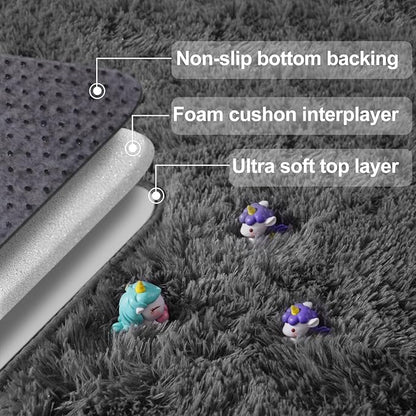 qulint Living Room Area Rug 8x10, Soft Fluffy Large Rug for Bedroom Shag Shaggy Grey Carpet for Boys Room, Fuzzy Plush Modern Alfombras for Dorm Nursery Playroom Home Decor (8ft x 10ft, Dark Gray)