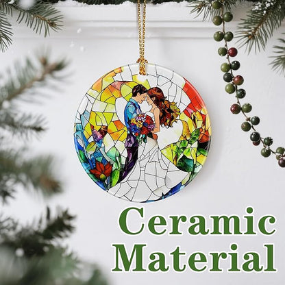 Romantic Couple Wedding Ornament, Dog Christmas Ornament – Christmas Tree Decor, Holiday Decoration, Stocking Stuffer, Festive Gift Idea, Gifts for Newlywed, Married Couple, Romantic Partner